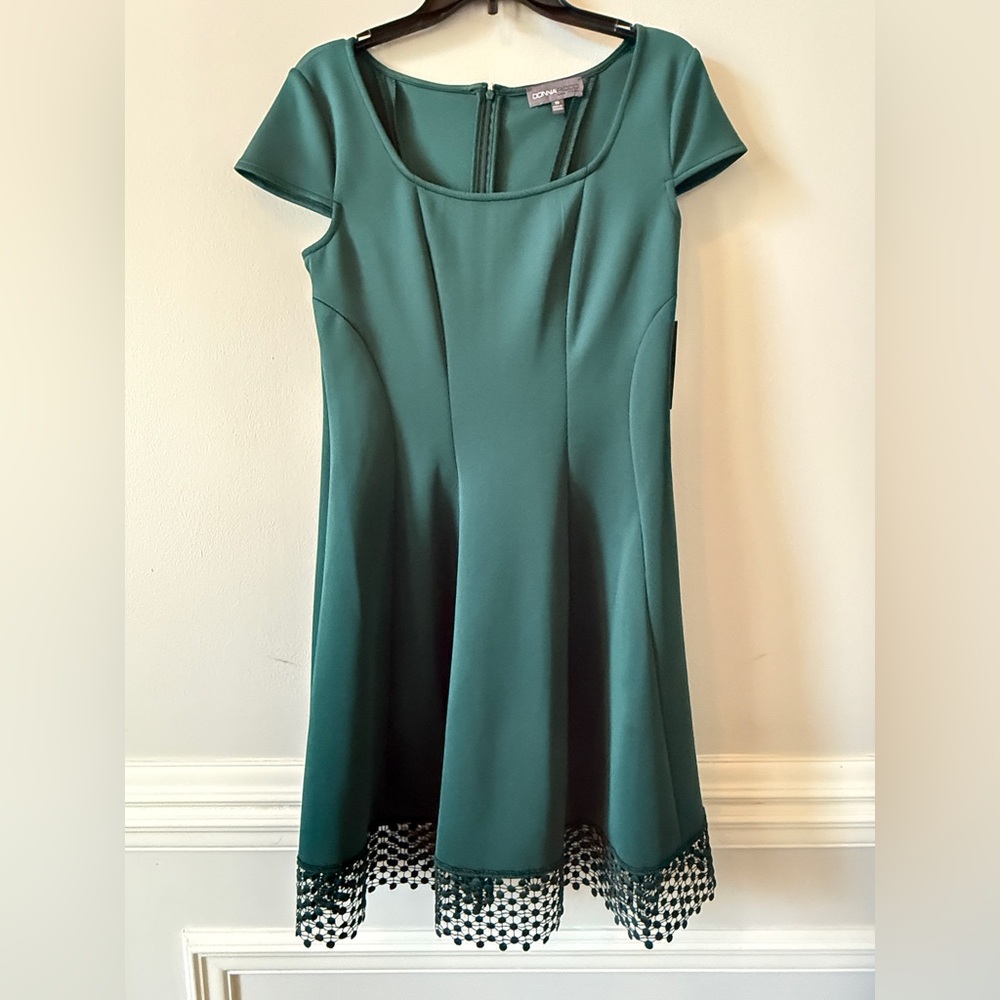 Donna Ricco Teal Midi Dress with Lace Hem